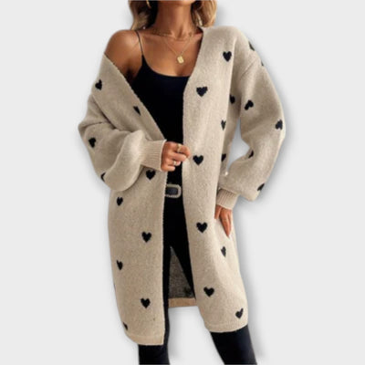 Chona  - Blød cardigan med hjerteprint