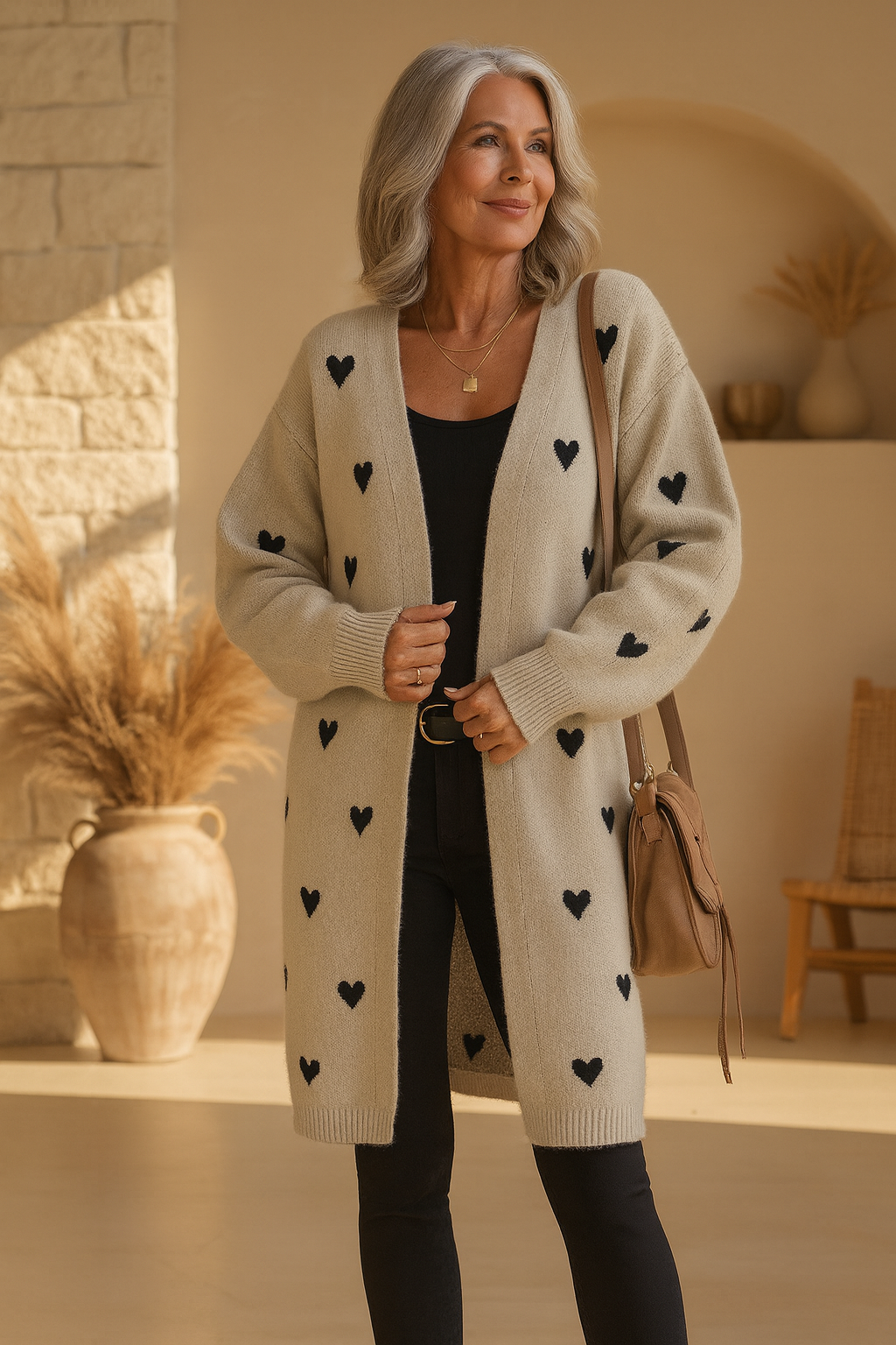 Chona  - Blød cardigan med hjerteprint