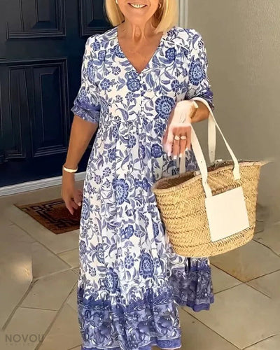 Clara – Elegant Blomsterkjole med V-hals