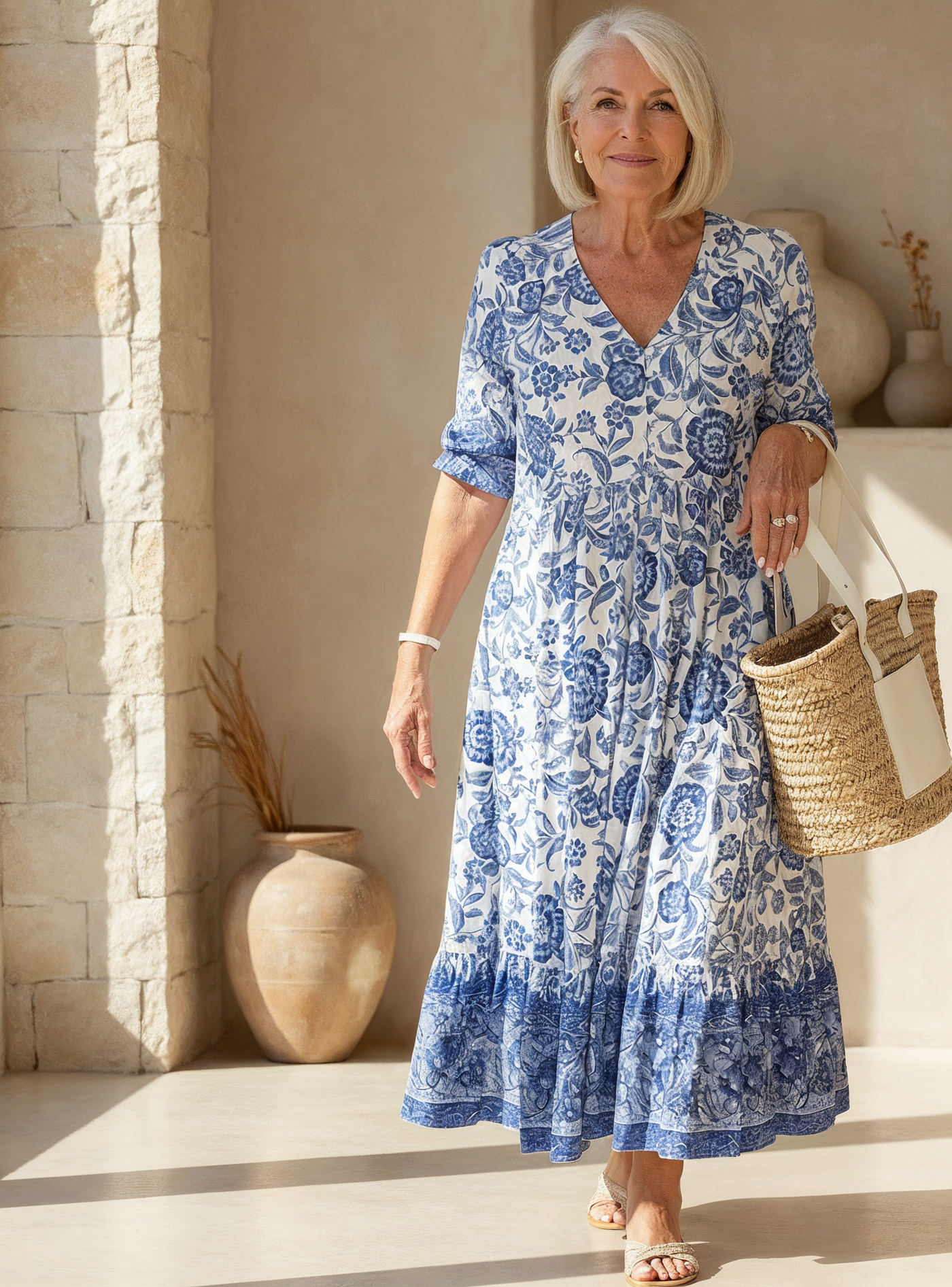 Clara – Elegant Blomsterkjole med V-hals