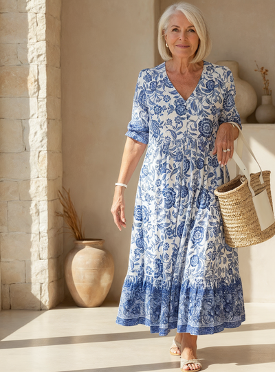 Clara – Elegant Blomsterkjole med V-hals