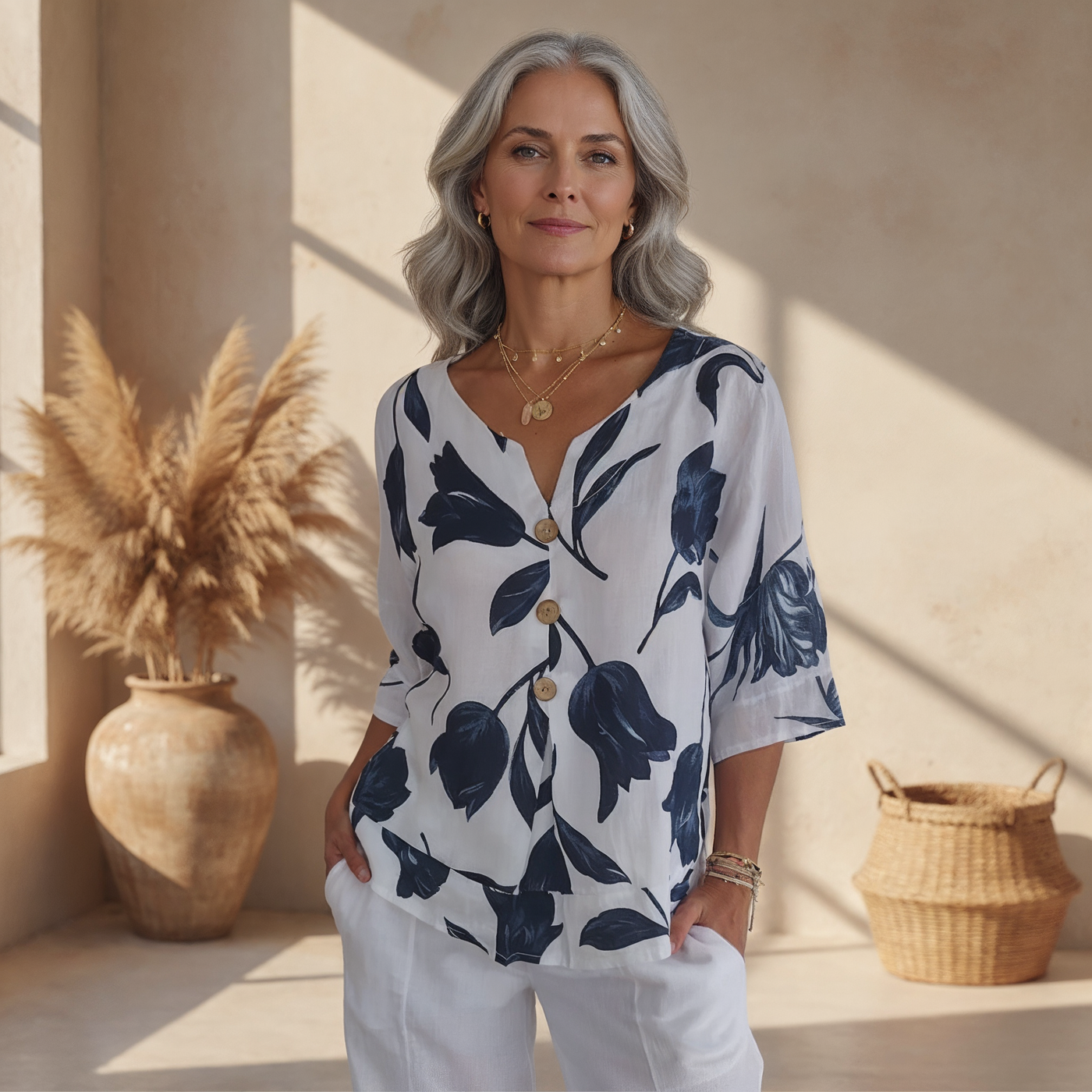 Emilie – Blomstret skjortebluse